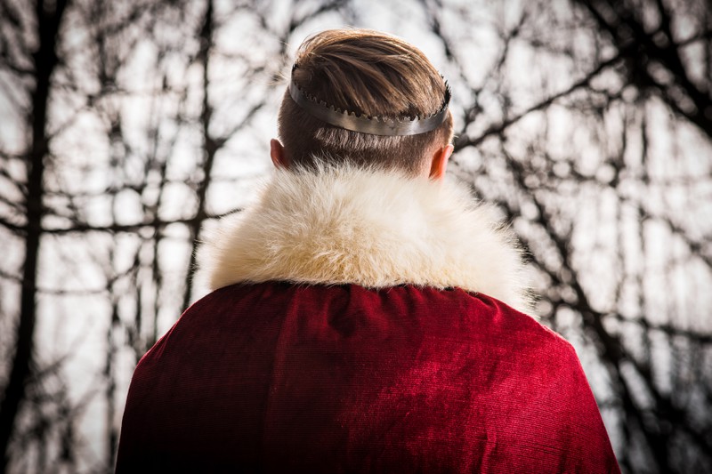 Krone, König, Pelz Mantel rot