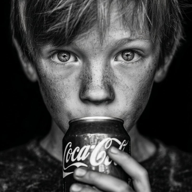 Junge kühlt sich das Gesicht mit Cola