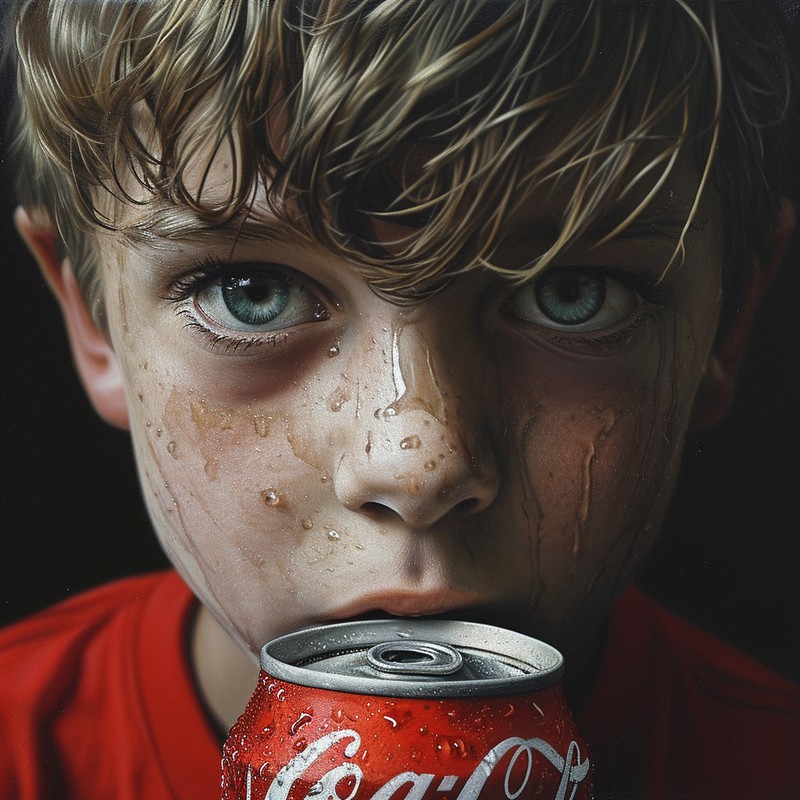 Junge kühlt sich das Gesicht mit Cola