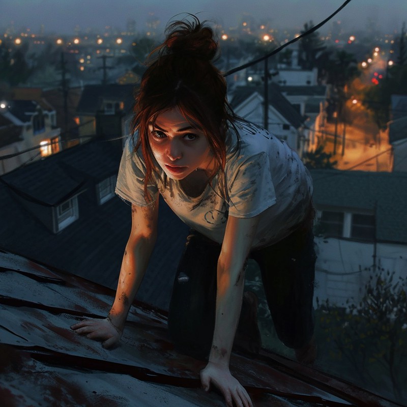 Mädchen klettert über ein Dach